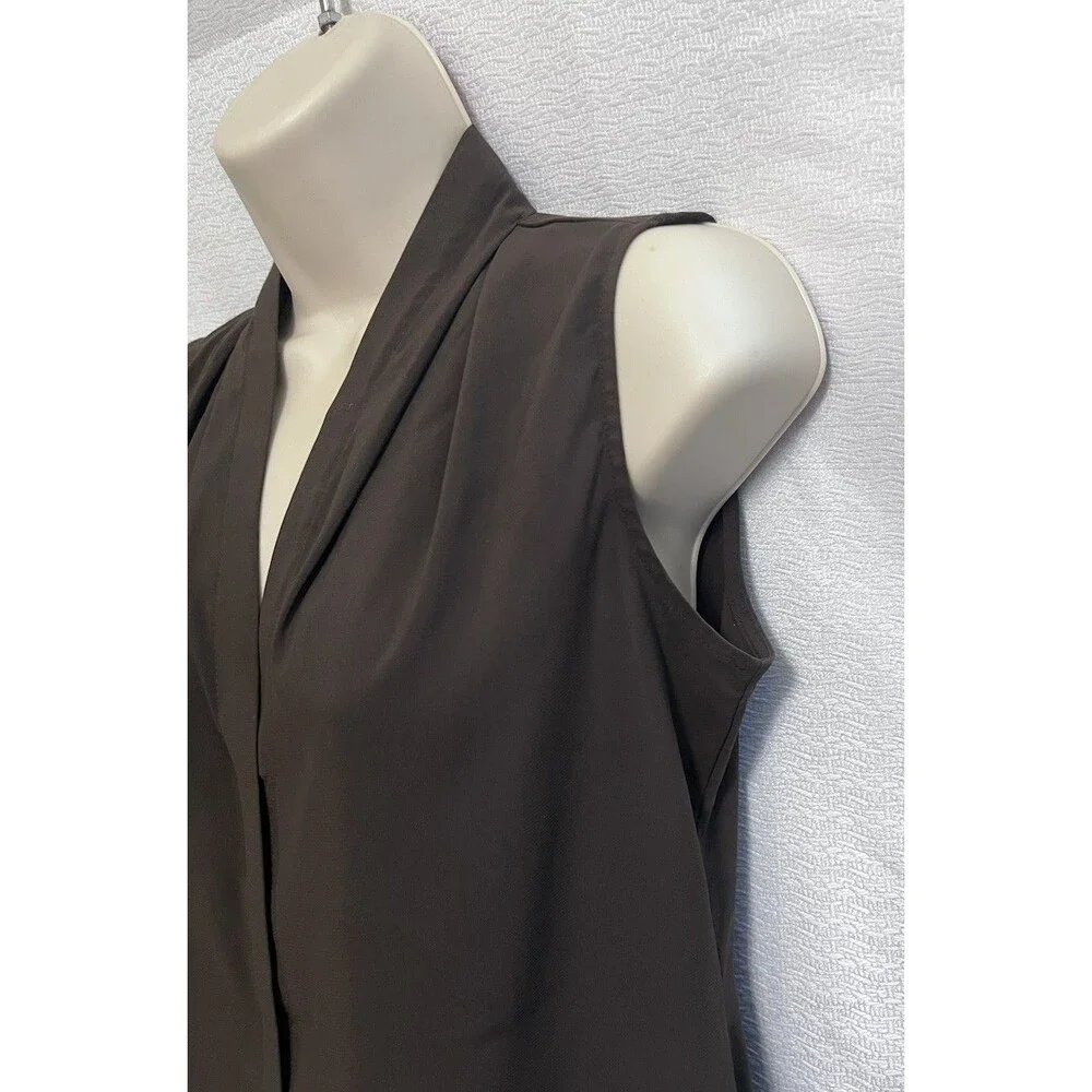 Calvin Klein Sleeveless V Neck Sleeveless Blouse Womens P Brown Office Siren - Picture 2 of 6